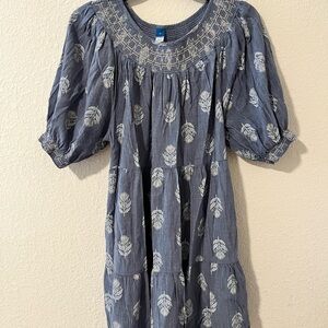 Old Navy Navy Dress with Cream Leaf Design